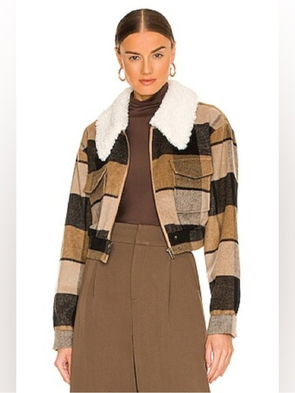 House of Harlow 1960 x revolve plaid Sherpa collared bomber jacket Euc small